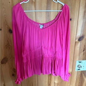 Nine West Bright Fuchsia Long Sleeve Peasant Blouse